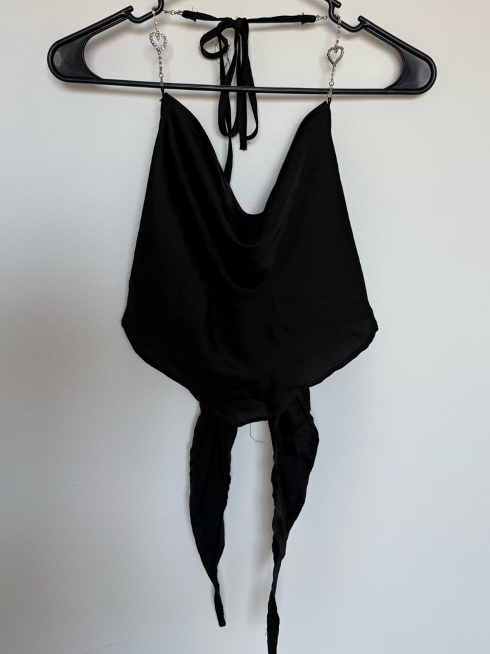 Rue21 Black Halter Tie-Back Crop Top with Heart Studded Straps